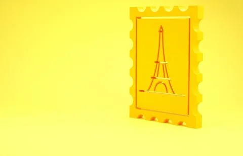 Yellow Postal stamp and Eiffel tower icon isolated on yellow background. Mini 스톡 일러스트
