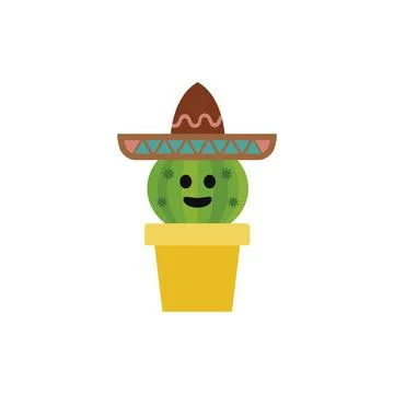 Yellow pot cactus smiling face. Vector Illustrazione stock