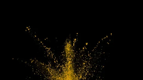 Yellow powder explosion on black background. Acceleration in vertical motion Video stock 122442762