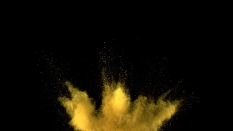 Yellow powder explosion in slow motion with acceleration in vertical motion 動画素材 122445370