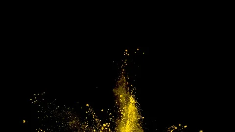 Yellow powder explosion in slow motion with acceleration in vertical motion Stock Footage 122453221