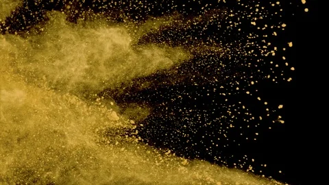 Yellow powder explosion in slow motion engulfing screen Stock Footage 122456509