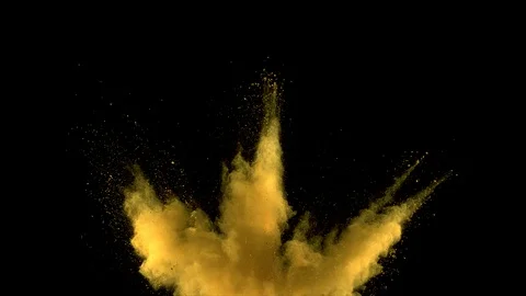 Yellow powder explosion. Slow motion movement in three directions Video stock 122504744