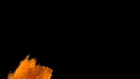 Yellow powder explosion. Slow motion movement with acceleration and dust remains Video stock 122524693