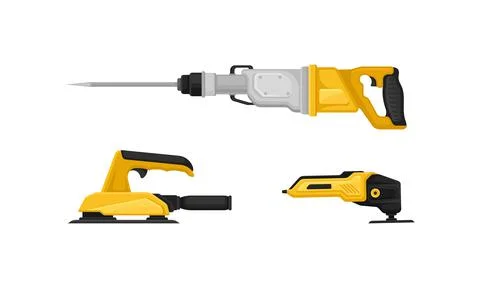 Yellow Power Tool for Construction Work Like Drilling, Shaping and Polishing Illustration
