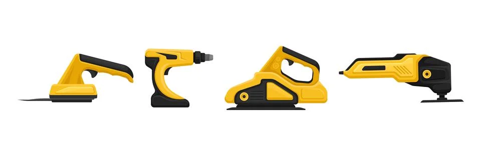 Yellow Power Tool for Construction Work Vector Set Illustration