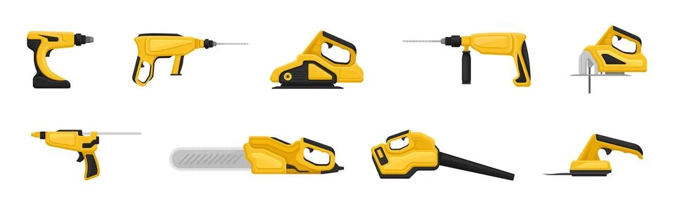 Yellow Power Tool for Construction Work Vector Set Illustration
