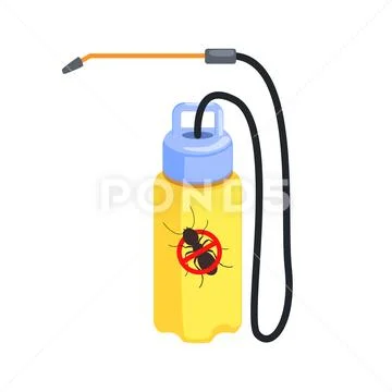 Yellow pressure sprayer for destruction of termites and ants. Colorful cartoon Stock Illustration