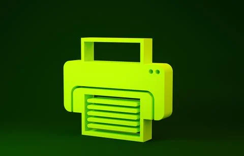 Yellow Printer icon isolated on green background. Minimalism concept. 3d illu 스톡 일러스트