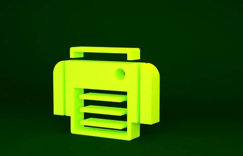 Yellow Printer icon isolated on green background. Minimalism concept. 3d illu Illustrazione stock