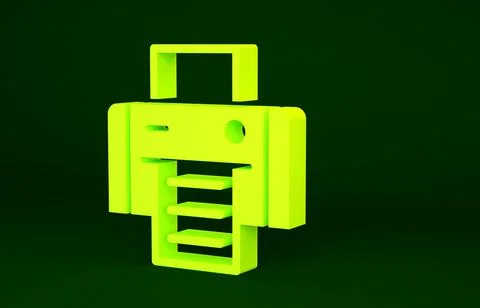 Yellow Printer icon isolated on green background. Minimalism concept. 3d illu 库存插图