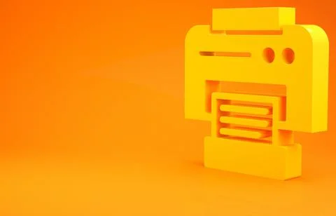 Yellow Printer icon isolated on orange background. Minimalism concept. 3d ill Stock Illustration