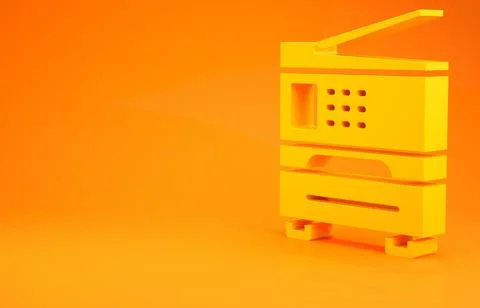 Yellow Printer icon isolated on orange background. Minimalism concept. 3d ill Stock Illustration