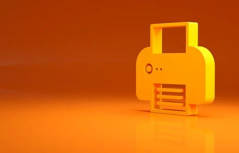 Yellow Printer icon isolated on orange background. Minimalism concept. 3d 스톡 일러스트