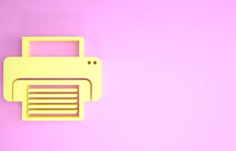 Yellow Printer icon isolated on pink background. Minimalism concept. 3d illus Stock Illustration