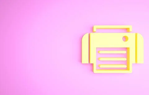 Yellow Printer icon isolated on pink background. Minimalism concept. 3d illus Stock Illustration