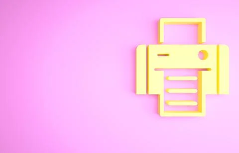 Yellow Printer icon isolated on pink background. Minimalism concept. 3d illus 库存插图