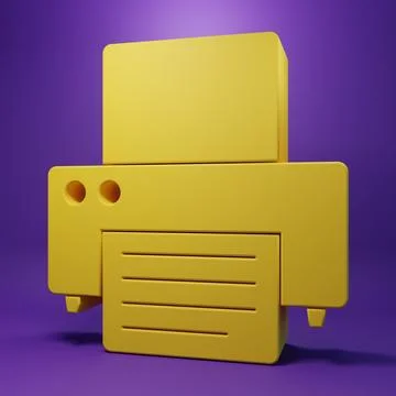 Yellow Printer icon isolated on purple background. Minimalism concept. 3D r.. Illustrazione stock