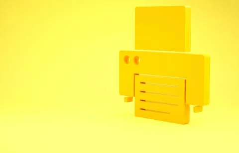 Yellow Printer icon isolated on yellow background. Minimalism concept. 3d ill 库存插图