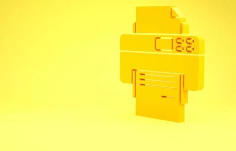 Yellow Printer icon isolated on yellow background. Minimalism concept. 3d ill Illustrazione stock
