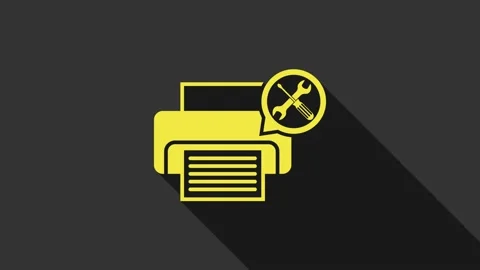 Yellow Printer with screwdriver and wrench icon isolated on grey background Stock Footage 147696381