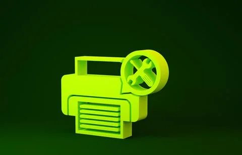 Yellow Printer with screwdriver and wrench icon isolated on green background. Stock Illustration