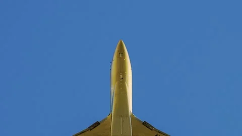 Yellow private jet in sky Stock Footage 148412398