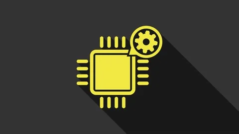 Yellow Processor and gear icon isolated on grey background. CPU, chip service Stock Footage 147693800