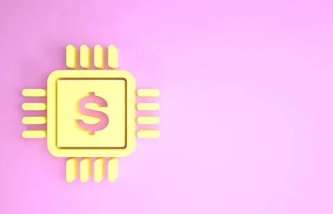 Yellow Processor chip with dollar icon isolated on pink background. CPU and a Stockillustratie