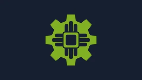 Yellow Processor icon isolated on blue background. CPU, central processing unit Stock Footage 232054550