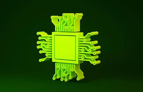 Yellow Processor icon isolated on green background. CPU, central processing u Stock Illustration