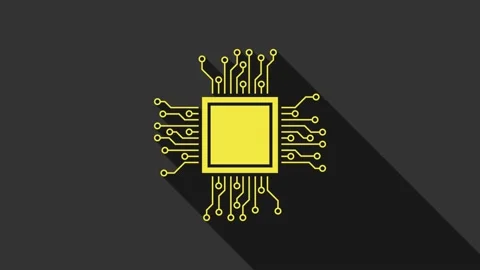 Yellow Processor icon isolated on grey background. CPU, central processing unit Stock Footage 147693394
