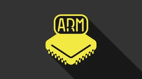 Yellow Processor icon isolated on grey background. CPU, central processing unit Stock Footage 155481497