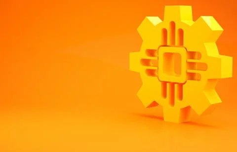 Yellow Processor icon isolated on orange background. CPU, central processing  Stock Illustration