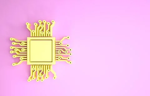 Yellow Processor icon isolated on pink background. CPU, central processing un Stockillustratie