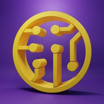 Yellow Processor icon isolated on purple background. CPU, central processin.. Stock Illustration