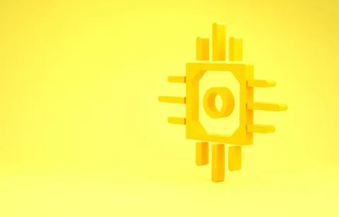 Yellow Processor icon isolated on yellow background. CPU, central processing  스톡 일러스트