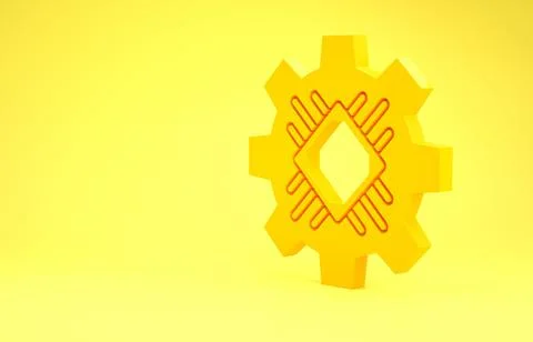 Yellow Processor icon isolated on yellow background. CPU, central processing  Illustrazione stock