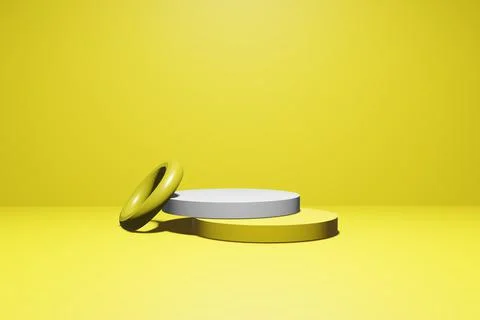 Yellow product background stand or podium pedestal on empty display with blan Stock Illustration