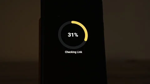 A yellow progress ring at 47 percent sits above the words Checking Link on a Stock Footage 347516636
