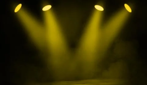 Yellow projector background. Spotlight stage with smoke on the floor . Isolat Stock Illustration