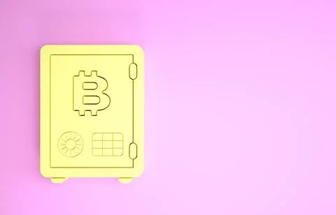 Yellow Proof of stake icon isolated on pink background. Cryptocurrency econom Illustrazione stock