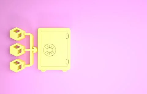 Yellow Proof of stake icon isolated on pink background. Cryptocurrency econom 스톡 일러스트