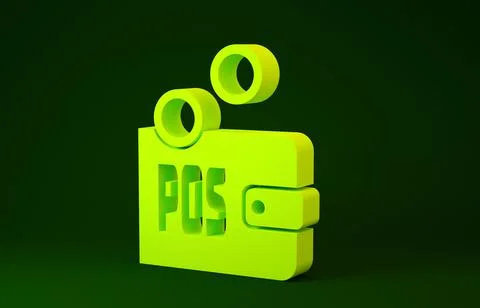 Yellow Proof of stake icon isolated on green background. Cryptocurrency econo 스톡 일러스트