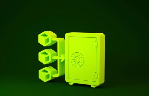 Yellow Proof of stake icon isolated on green background. Cryptocurrency econo 库存插图
