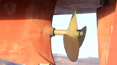 Yellow propeller of red ship Video stock 48406443