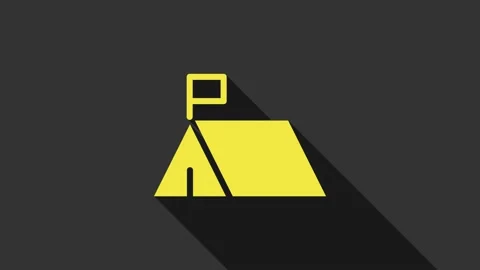 Yellow Protest camp icon isolated on grey background. Protesting tent. 4K Video Stock Footage 147707915