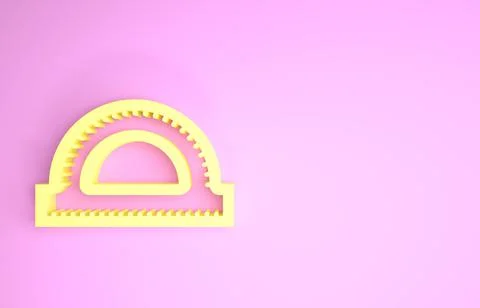 Yellow Protractor grid for measuring degrees icon isolated on pink background Stock Illustration