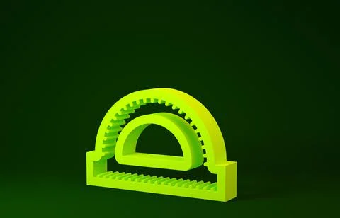Yellow Protractor grid for measuring degrees icon isolated on green backgroun Stock Illustration
