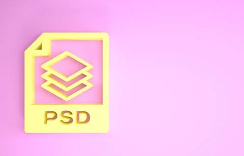 Yellow PSD file document. Download psd button icon isolated on pink backgroun Illustrazione stock